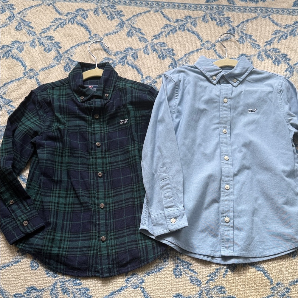 Vineyard Vines Kids' Green Plaid and Blue Button-Down Shirts